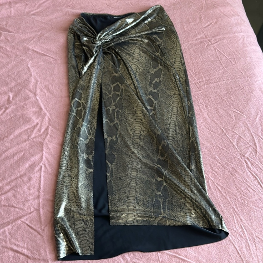 Michael Kors Gold Snakeskin Split Leg Bathing Suit Cover Up Skirt